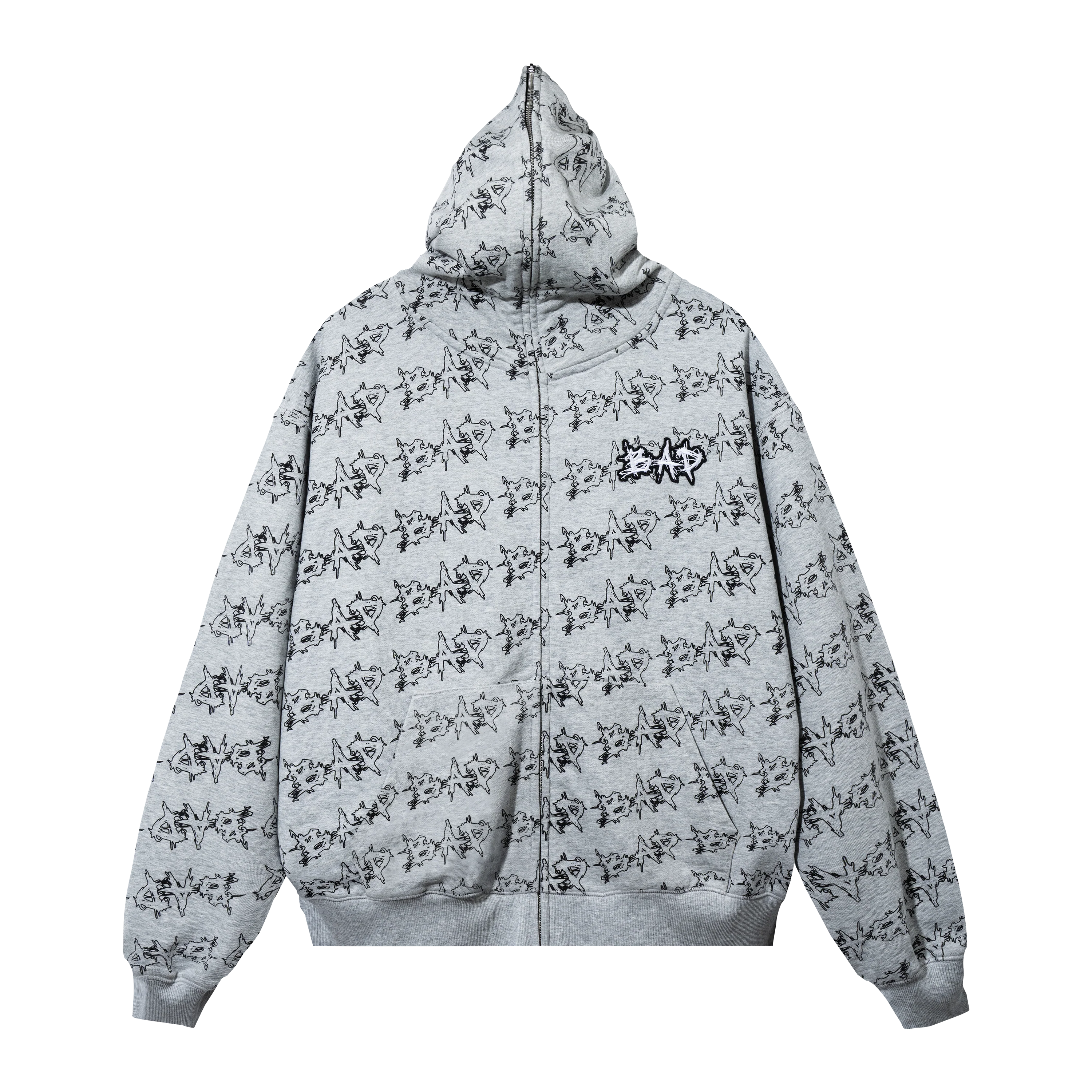 REPEAT LOGO FULL ZIP HOODIE HEATHER GREY/BLACK - Image 3