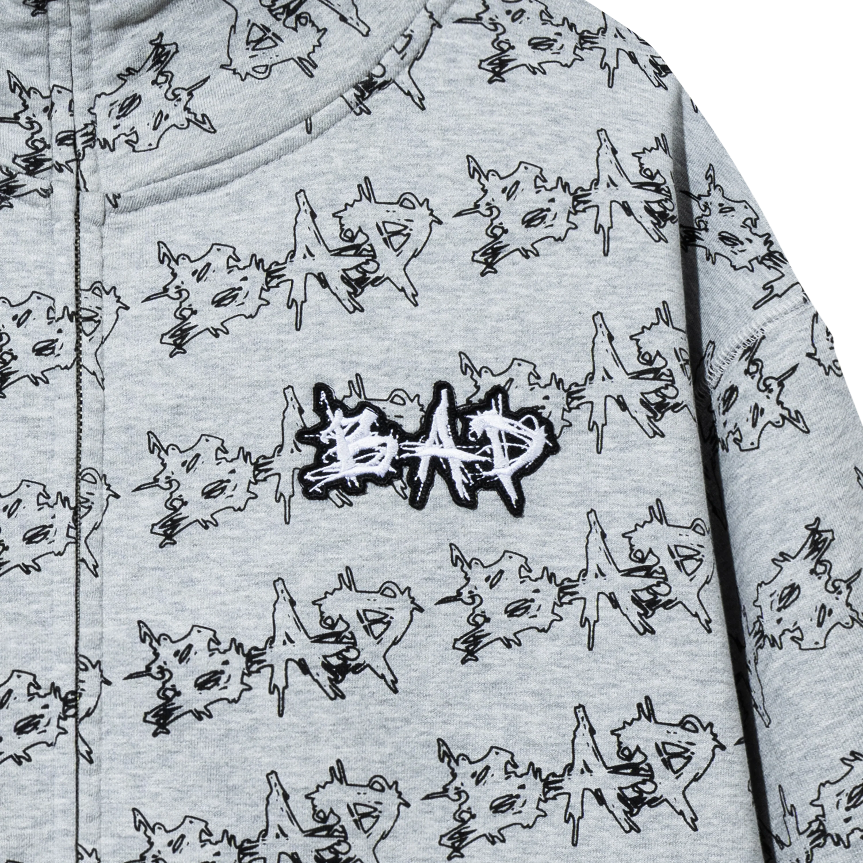 REPEAT LOGO FULL ZIP HOODIE HEATHER GREY/BLACK - Image 4